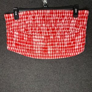 Universal Thread Womens‎ XXL Red White Gingham Smocked Tube Top western cottage